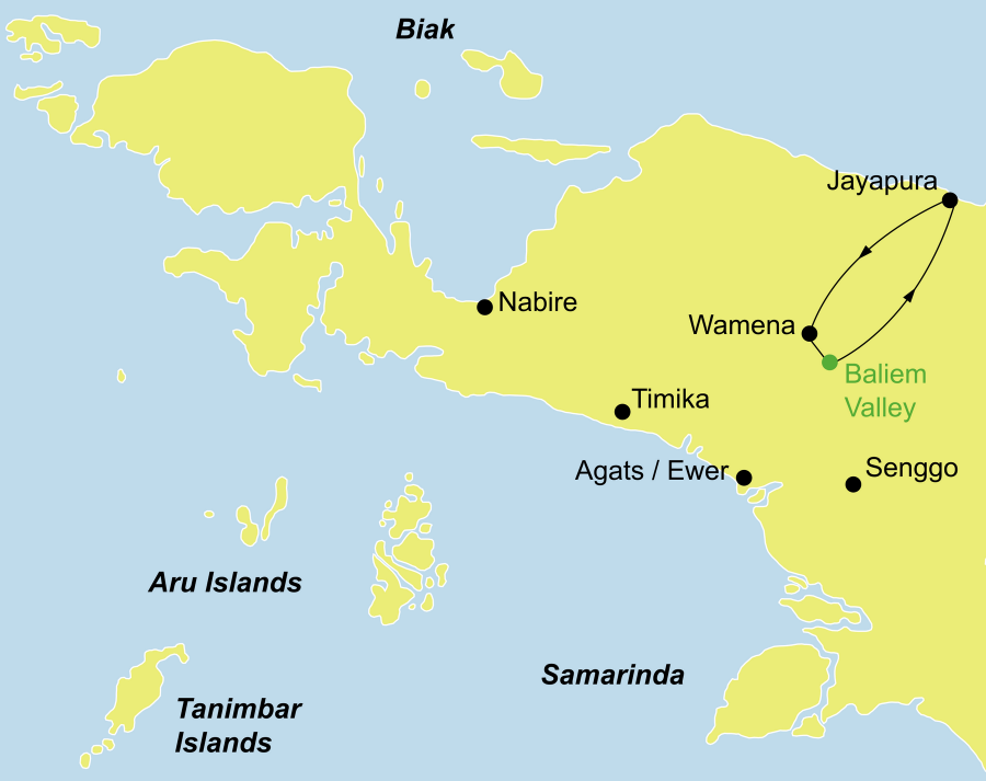 Die Irian Jaya Rundreise führt von Jayapura über Wamena, Baliem Valley zurück nach Jayapura.