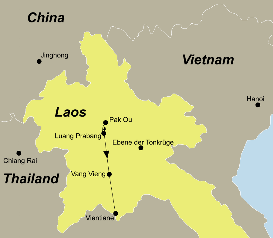 Die Laos Rundreise führt von Luang Prabang über die Pak Ou Höhlen und Vang Vieng nach Vientiane.