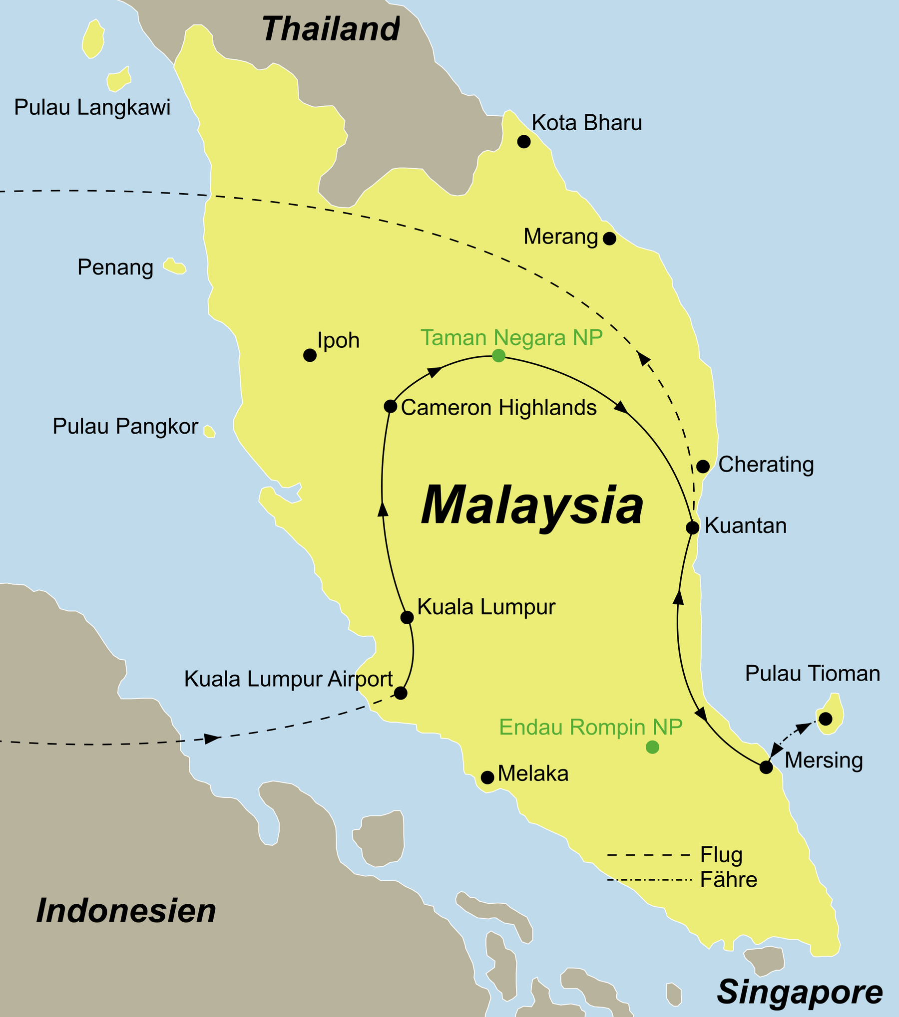 Malaysia von West nach Ost mit Urlaub Tiomann Island