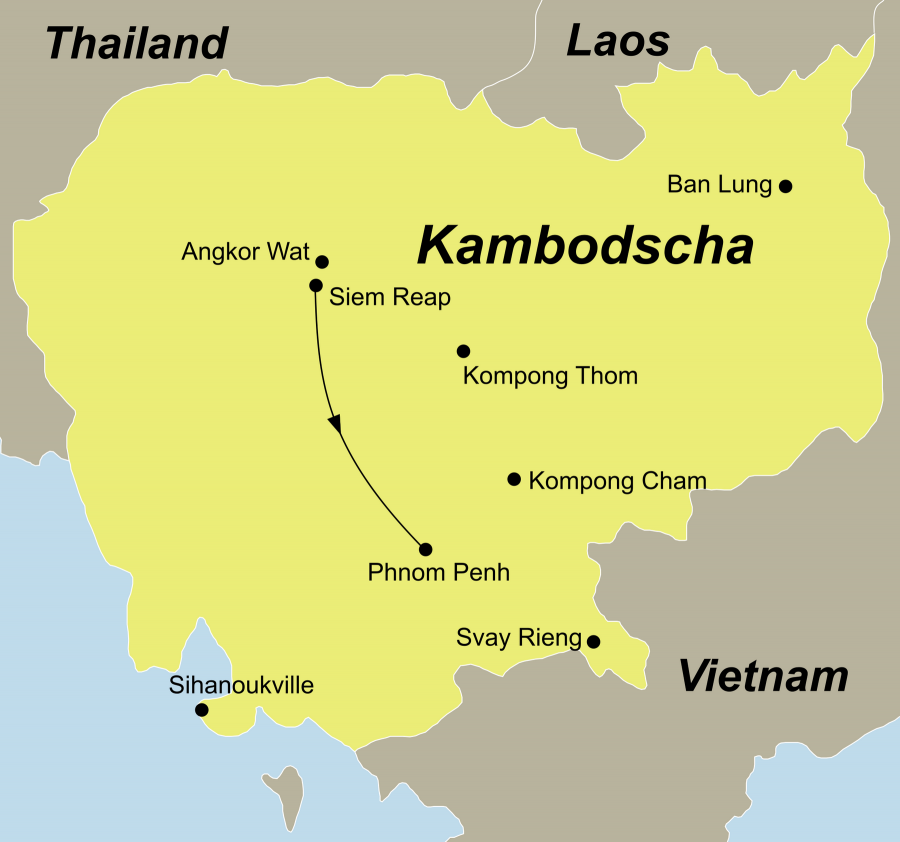 Die Kambodscha Rundreise führt von Siem Reap nach Phnom Penh.