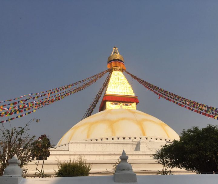 Leuchtet besonders schön in der Sonne, die Bodnath Stupa in Kathmandu, Nepal