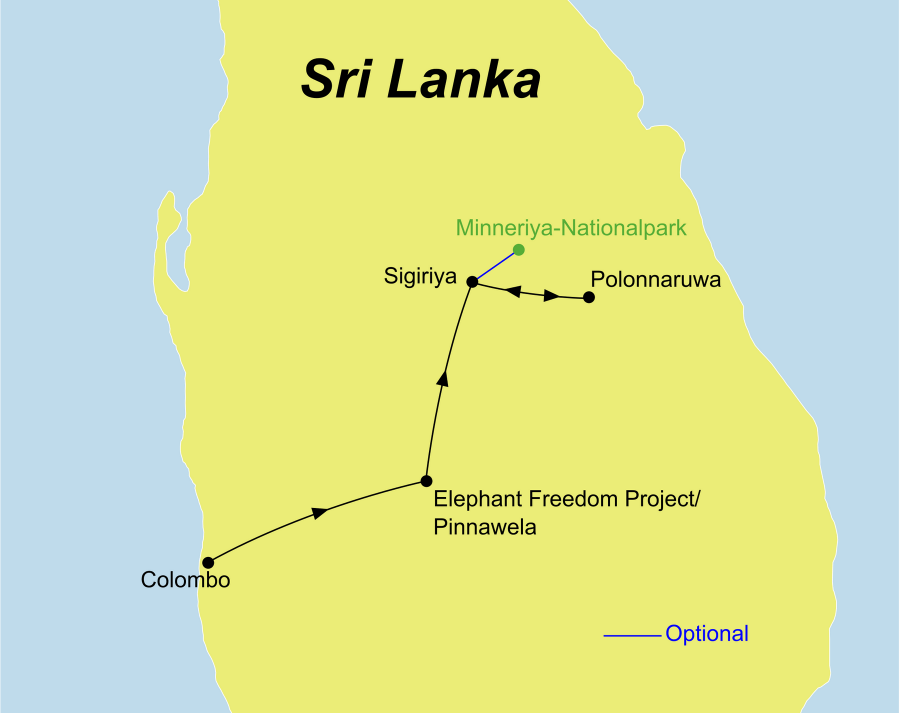 Die Elefanten und Kultur Rundreise führt von Colombo zum Elephant Freedom Project bis nach Sigiriya