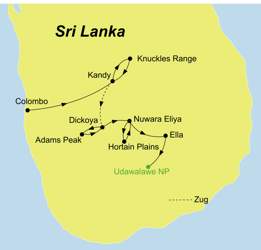 Die Sri Lanka Nationalparks Rundreise führt von Colombo über Kandy nach Nuwara Eliya und Ella zum Udawalawe Natioalpark