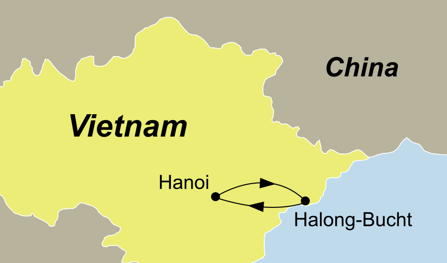 In der etwa 170 km östlich von Hanoi gelegen Halong-Bucht im Golf von Tonkin ragen rund 2.000 Inseln aller Größen und in skurrilen Formen aus dem Wasser.