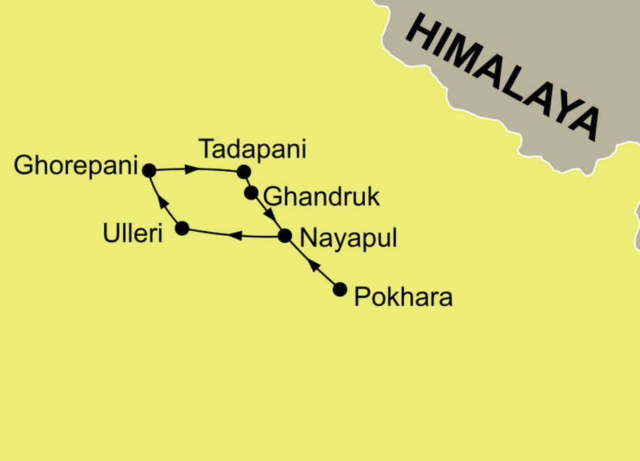 Die Reiseroute der Poon Hill Trekking Reise ab/bis Pokhara