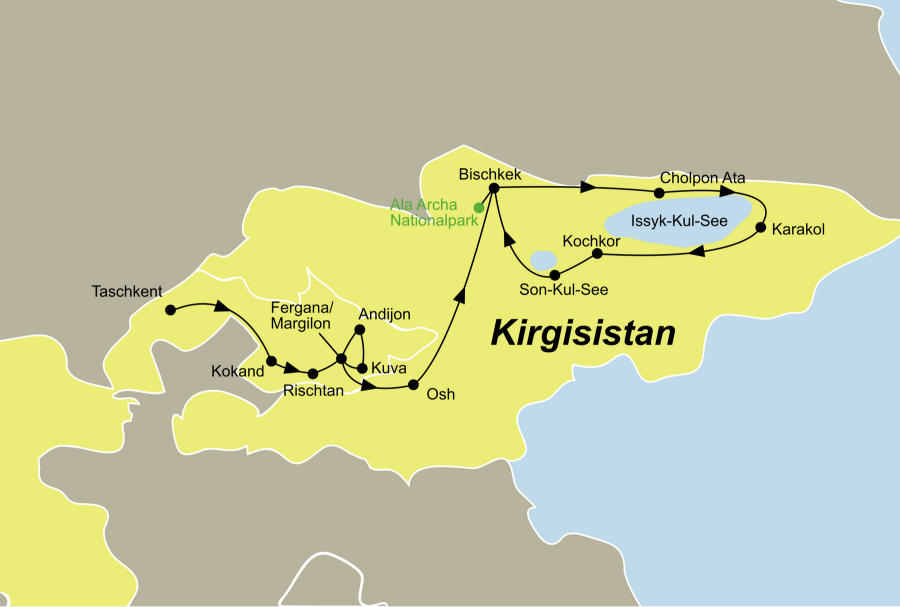 Die Kirgistan entdecken Rundreise führt von Taschkent über Kokand in den Ala Archa Nationalpark