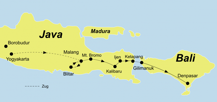 Die Java Intensiv Rundreise führt von Jakarta/Java bis nach Denpasar/Bali