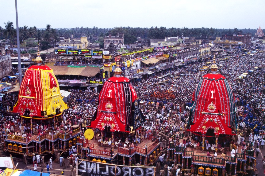 Das Ratha Yatra Festival in Puri ist dem Gott Jagannath gewidmet und zelebriert dessen jährlichen Besuch im hinduistischen Gundicha Tempel.