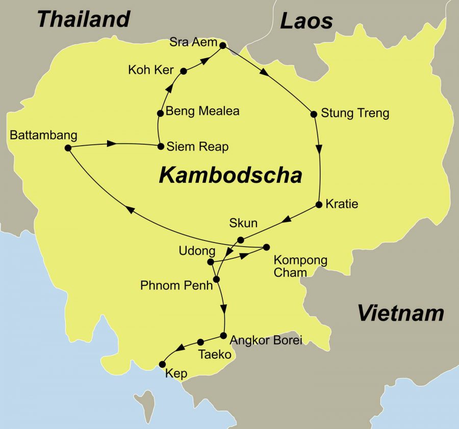 Reiseroute Unbekanntes Kambodscha führt Sie von Phnom Penh nach Kep