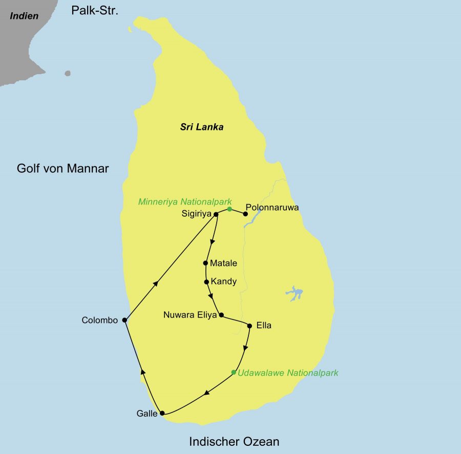 Reiseroute der Sri Lanka Rundreise – Der Garten ohne Jahreszeiten