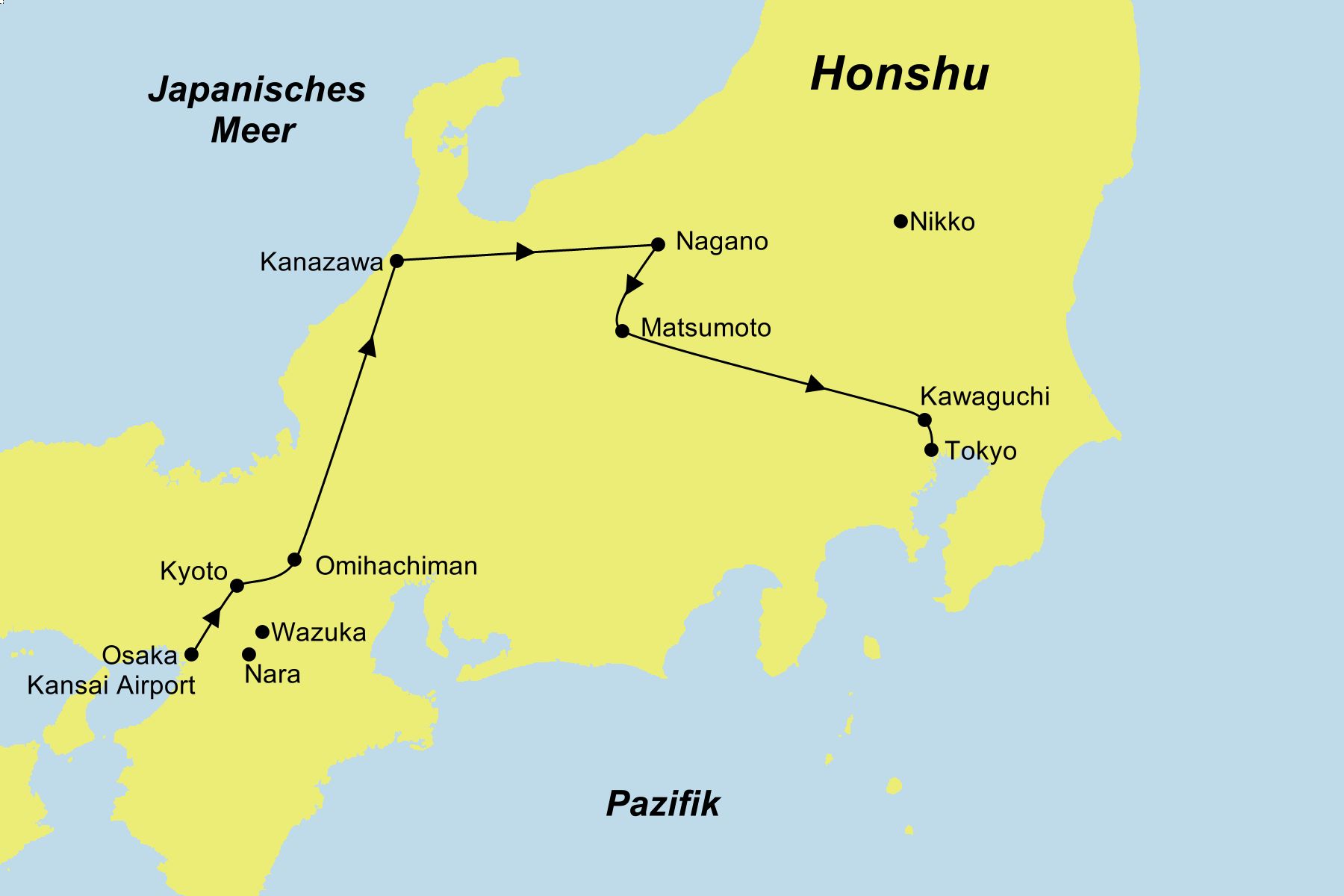 Reiseroute der Japan Maiko | Goldene Route Kleingruppenreise
