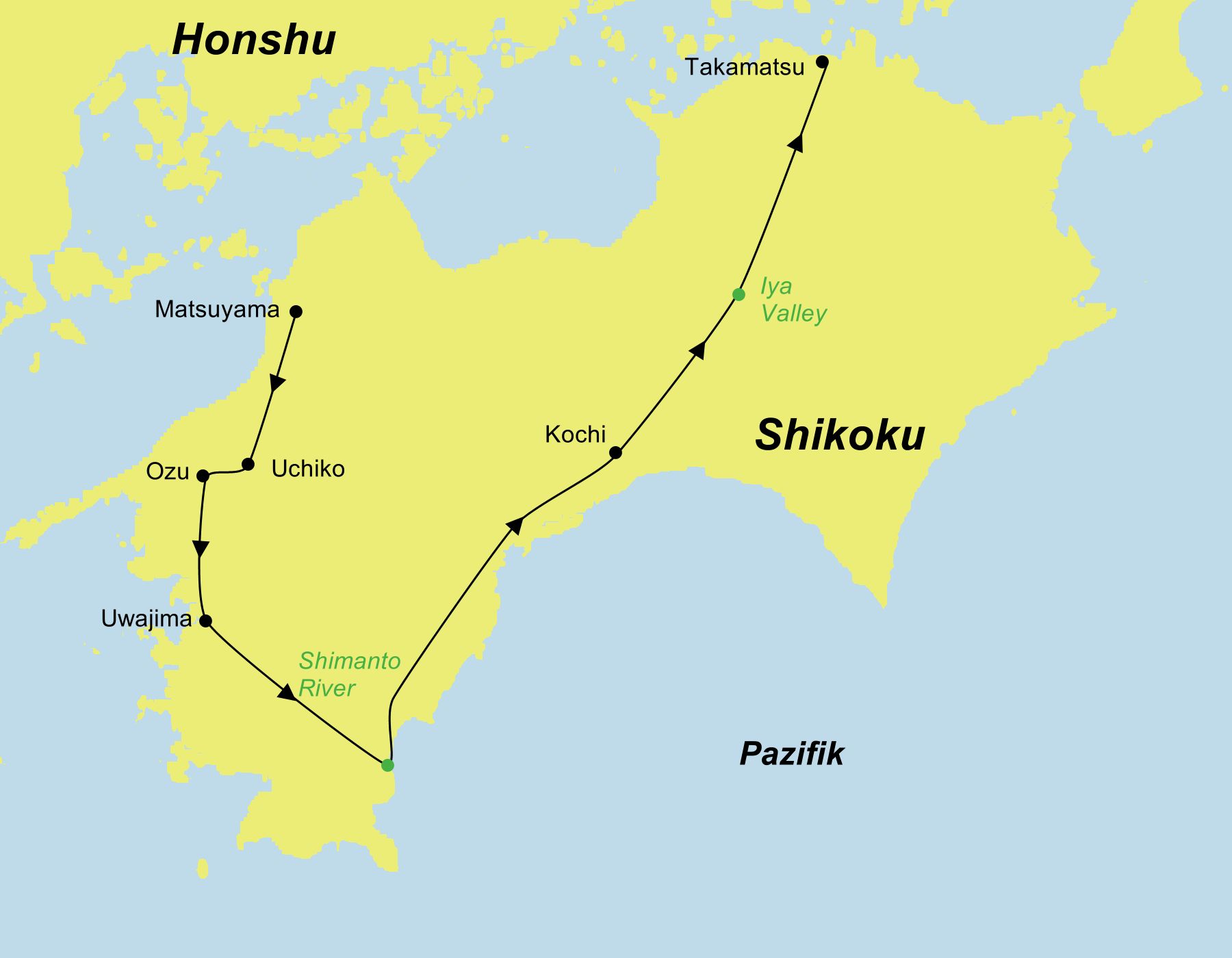 Reiseroute der Japan Shikoku Tour | Rundreise im Mietwagen