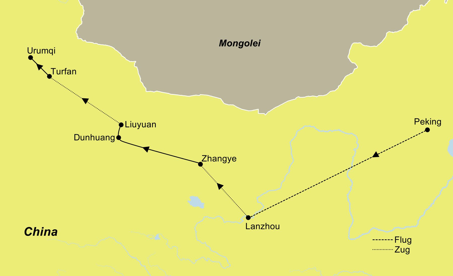 Reiseroute der Erlebnis Seidenstraße