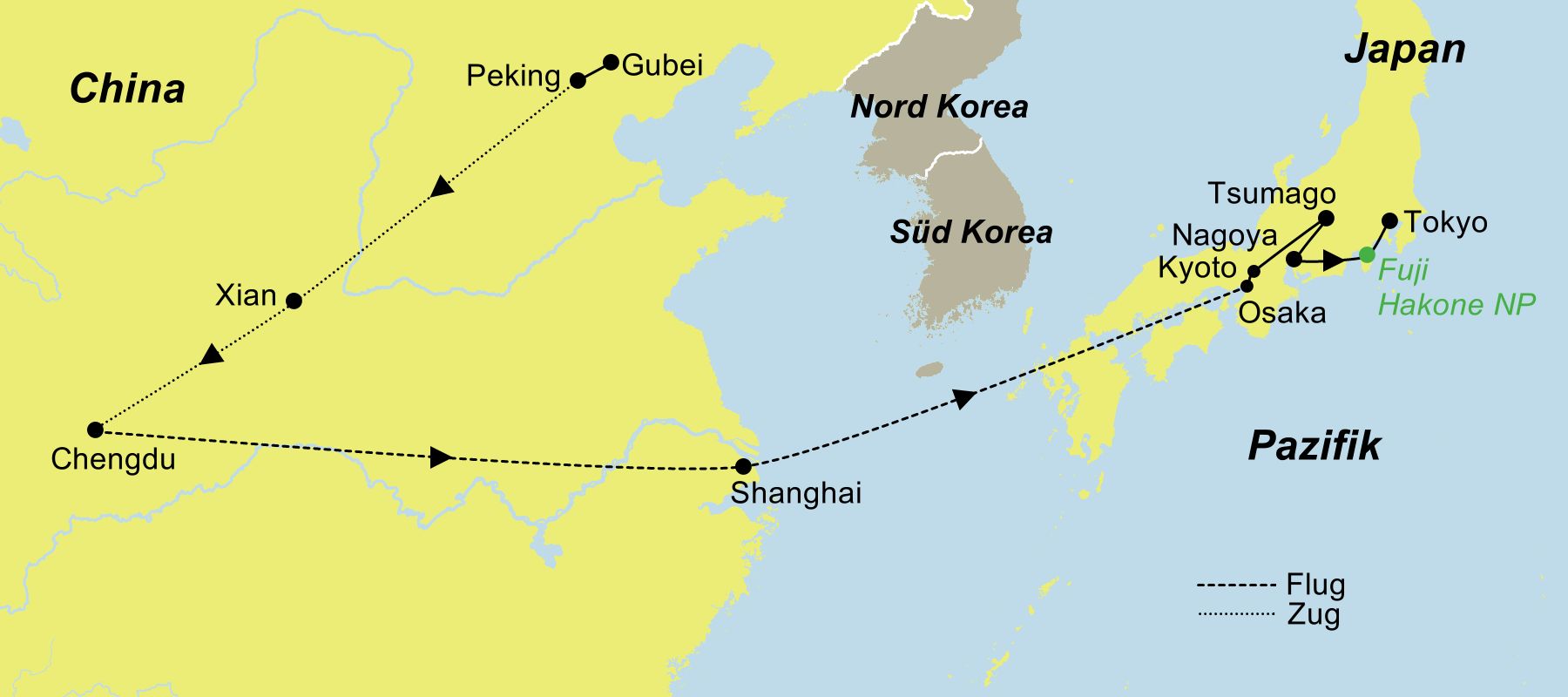 Reiseroute der China und Japan kombiniert | Alte Kulturen und Mega Cities