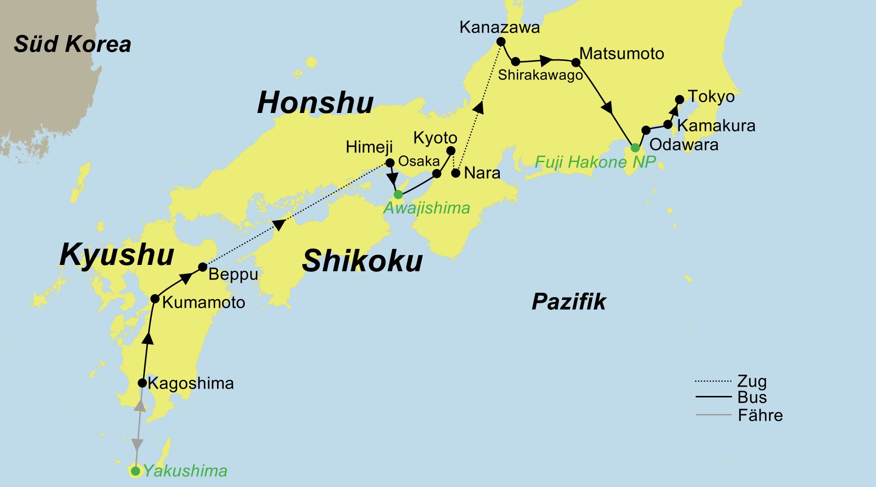 Reiseroute der Japan Rundreise | Daruma