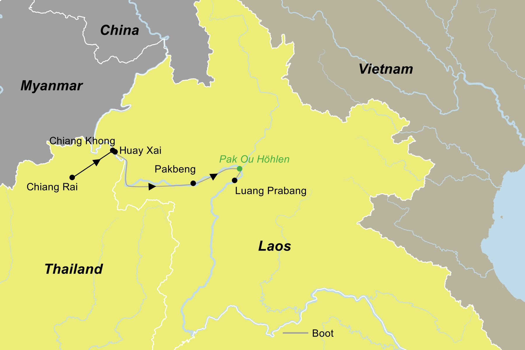 Reiseroute der Thailand Laos | Mekong Cruise