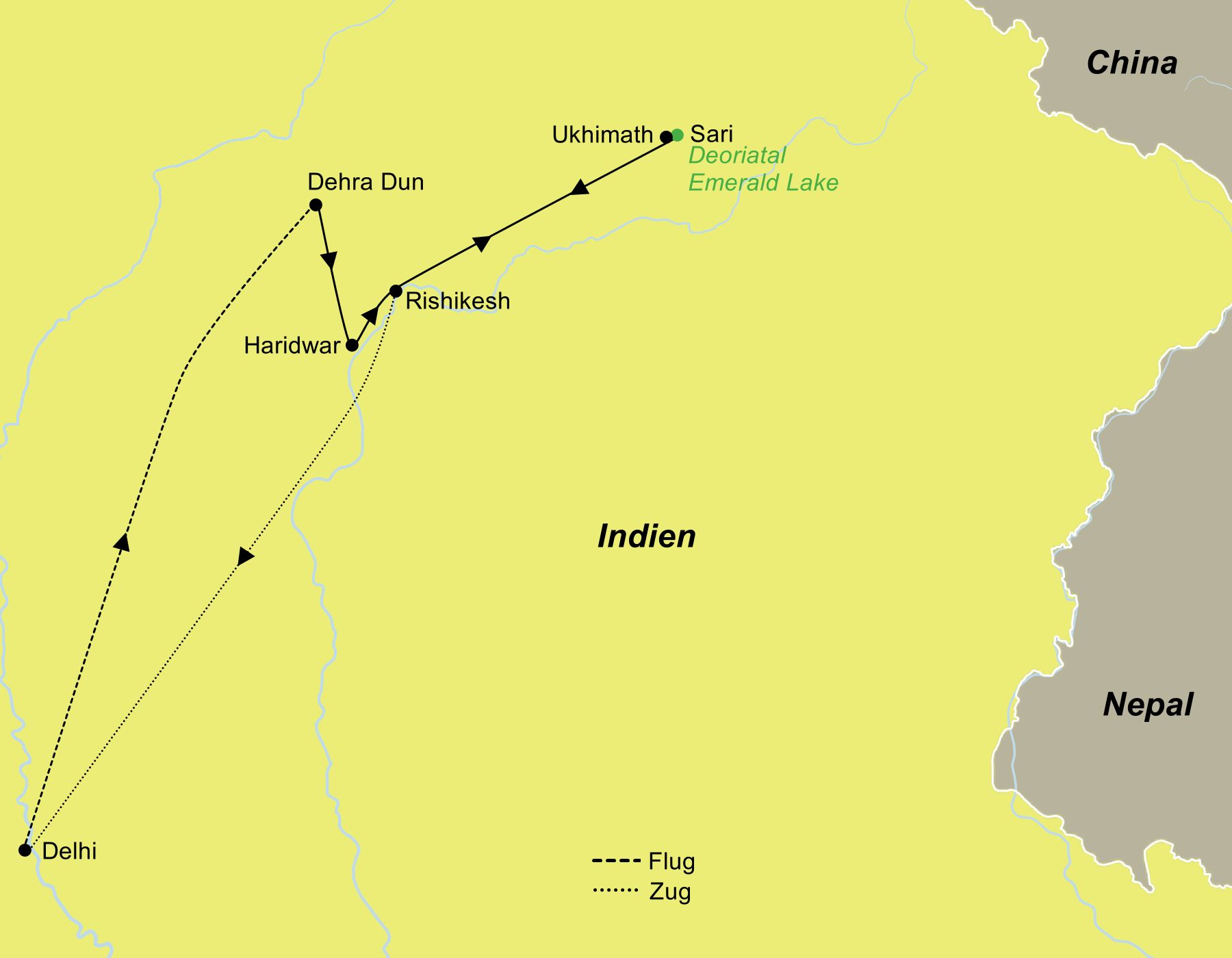 Reiseroute der Indien Bergwandern | Das Tor zum Himalaja