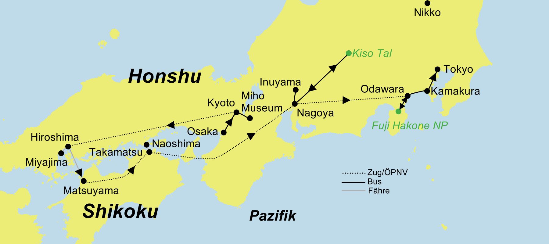 Reiseroute der ZEN-Tour | Japan entspannt bereisen