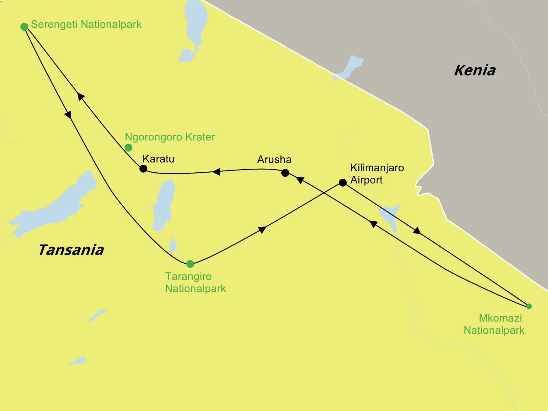 Reiseroute der Privatsafari „Pole Pole“ | Zu den ultimativen Wildreservaten Tansanias