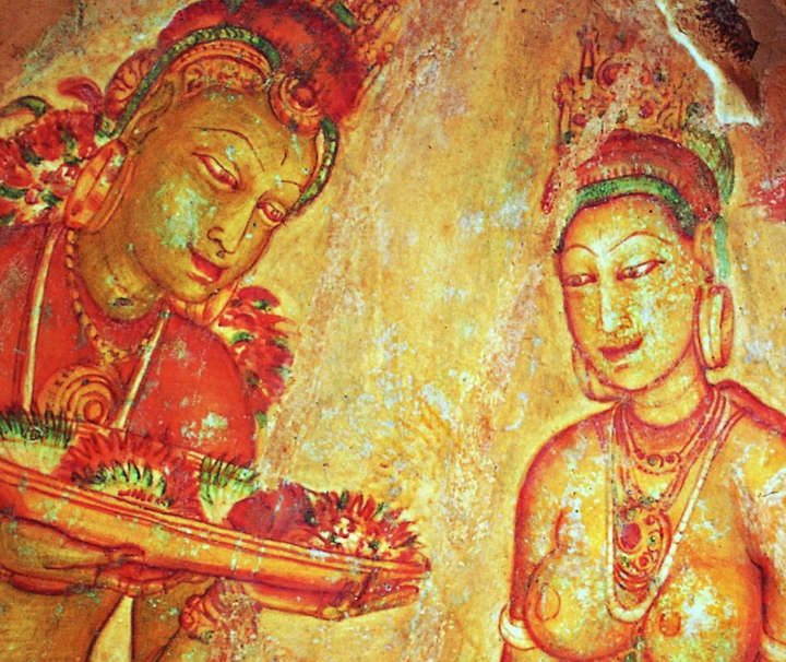 Fresken von „Wolkenmädchen“ in der Felsenfestung Sigiriya Die Felsenfestung Sigiriya ist haupsächlich für die Fresken der so genannten „Wolkenmädchen“ bekannt.