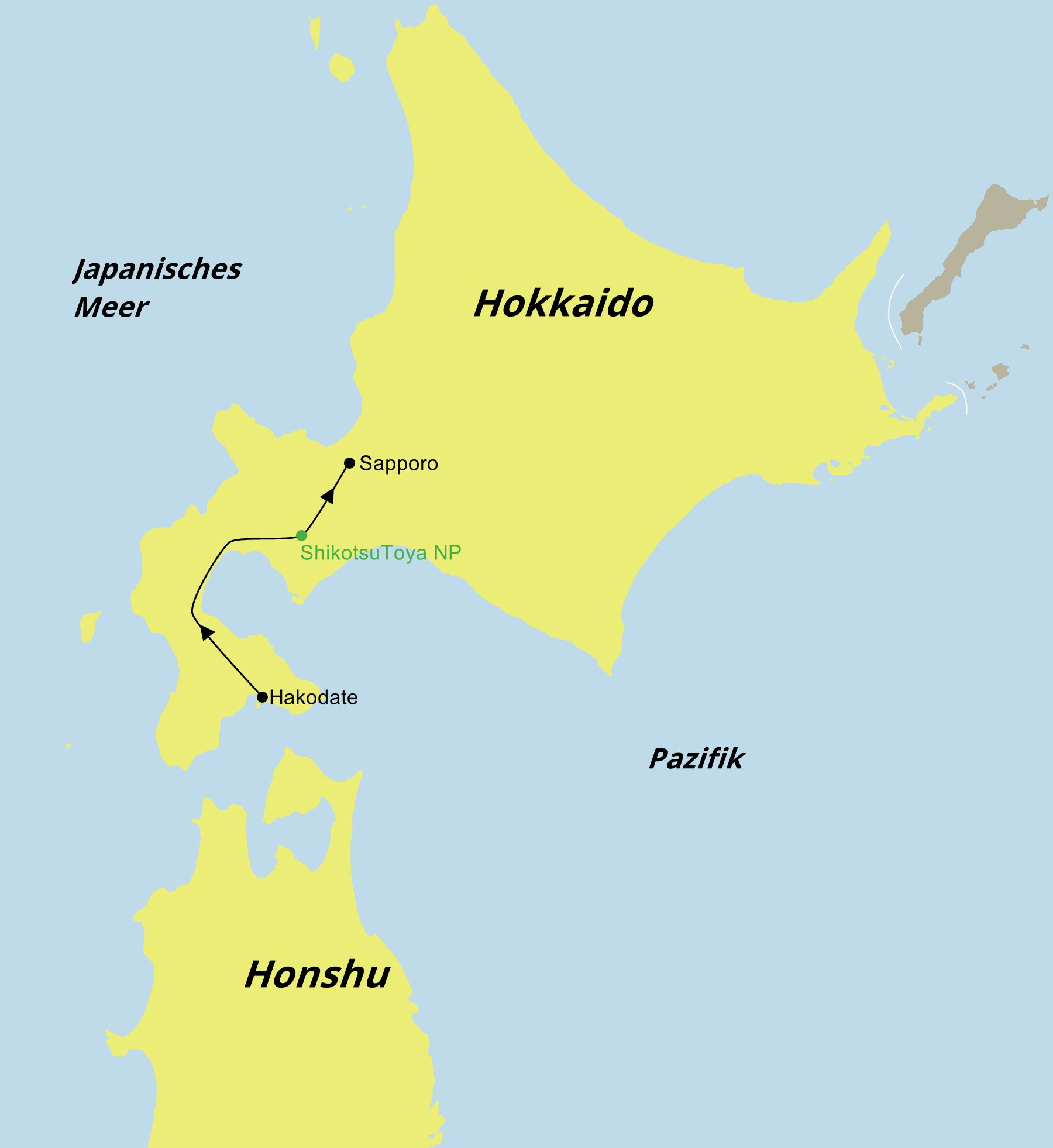 Reiseroute der Japan Mietwagenreise | Durch den Süden Hokkaidos Reiseroute der Japan Mietwagenreise | Durch den Süden Hokkaidos