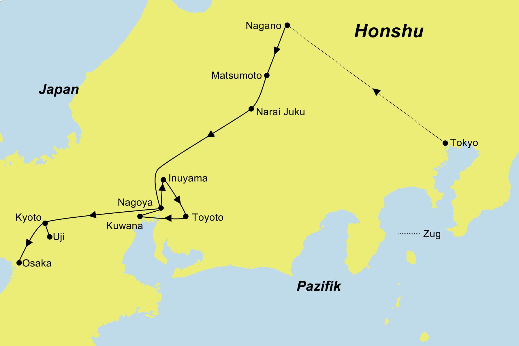 Reiseroute der Japan im Winter Gruppenreise