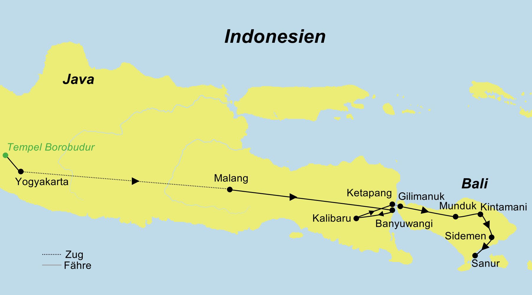 Reiseroute der Java & Bali entdecken Rundreise Reiseroute der Java & Bali entdecken Rundreise