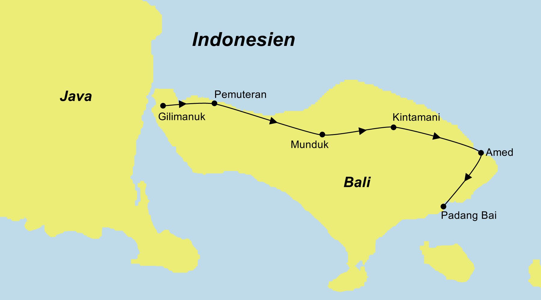 Reiseroute der Bali von Nord nach Süd | Mietwagentour mit Fahrer