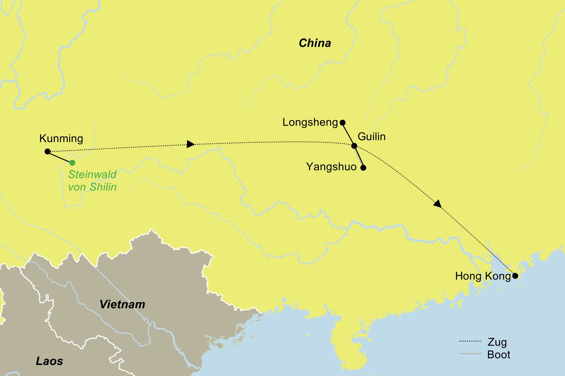 Reiseverlauf der Südchina erleben Rundreise