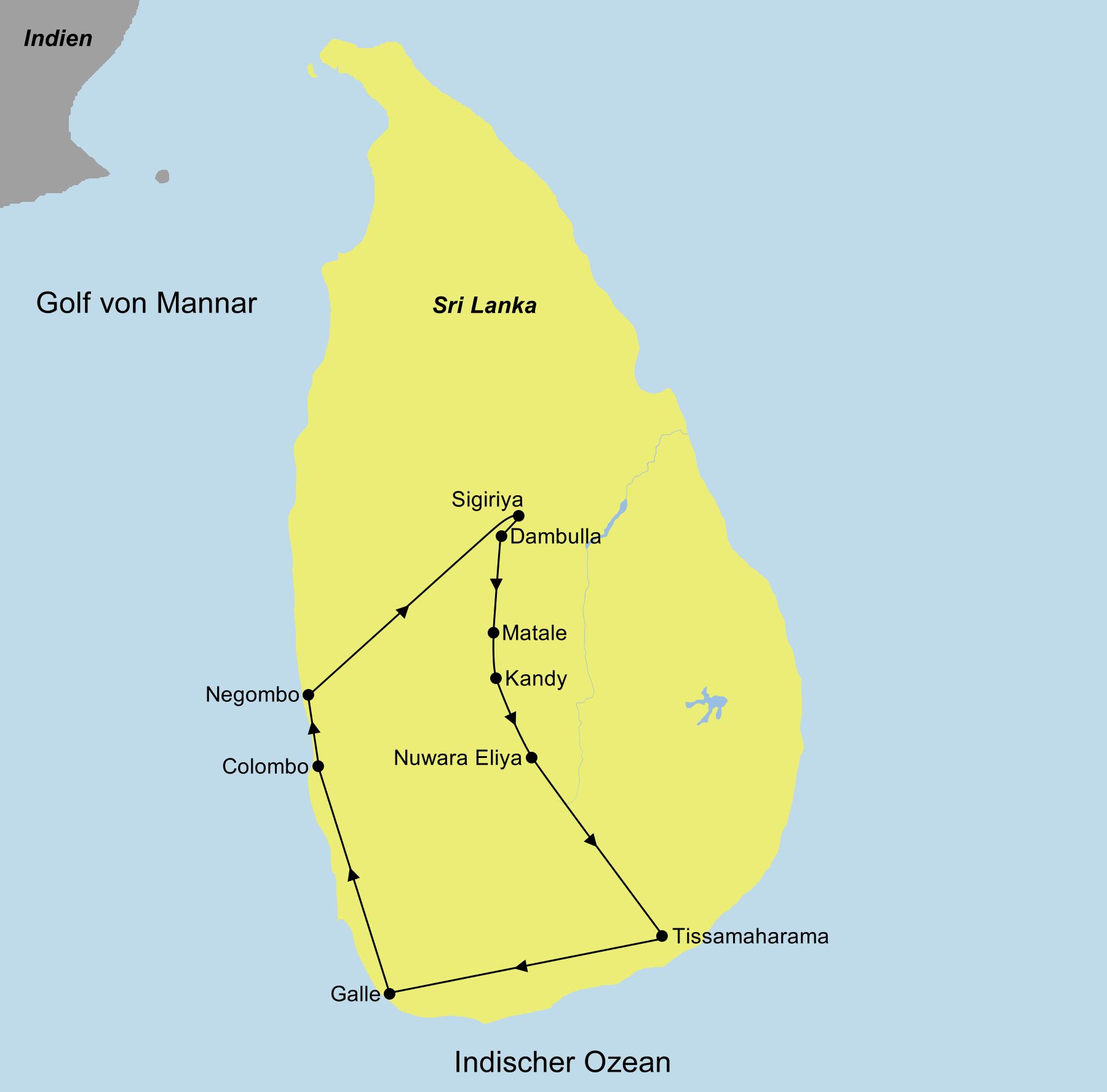 Reiseroute der Sri Lanka in einer Kleingruppe erleben