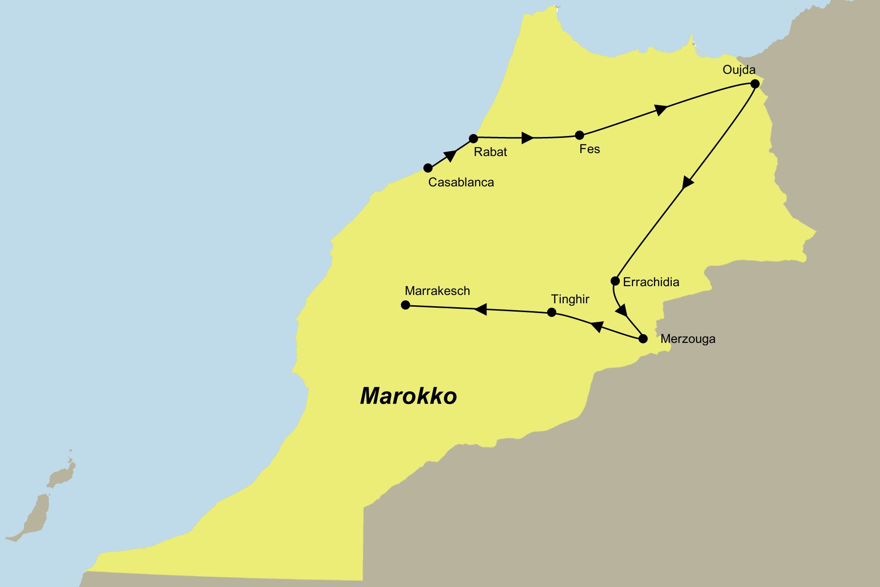 Reiseroute des Orientalischen Wüstenexpress