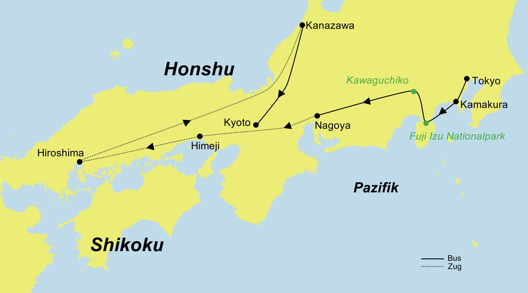 Reiseroute der Japan Gruppenreise