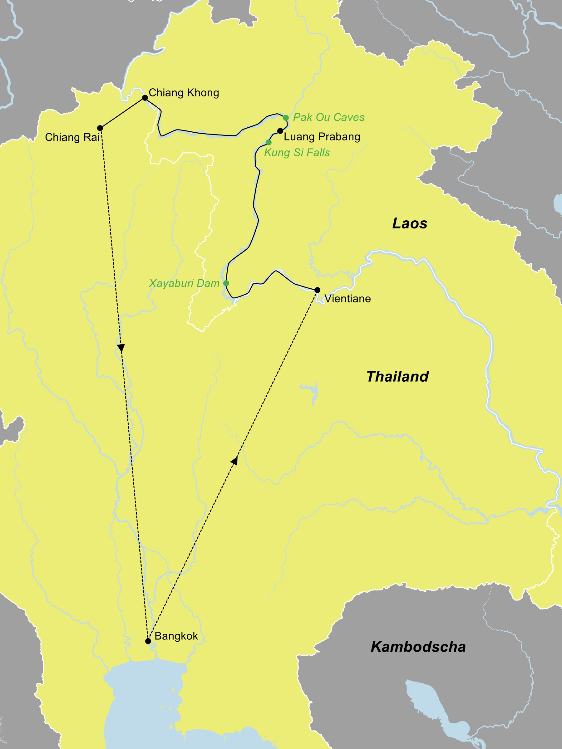 Reiseroute der Mekong Flusskreuzfahrt Orchidee