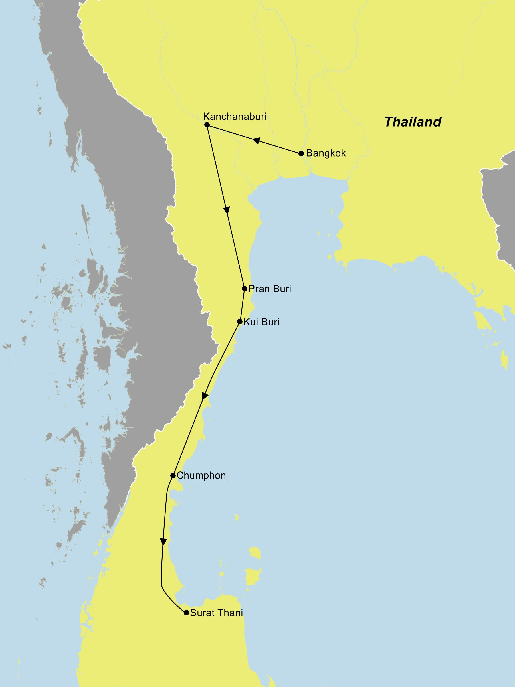 Reiseroute der Thailand Reise