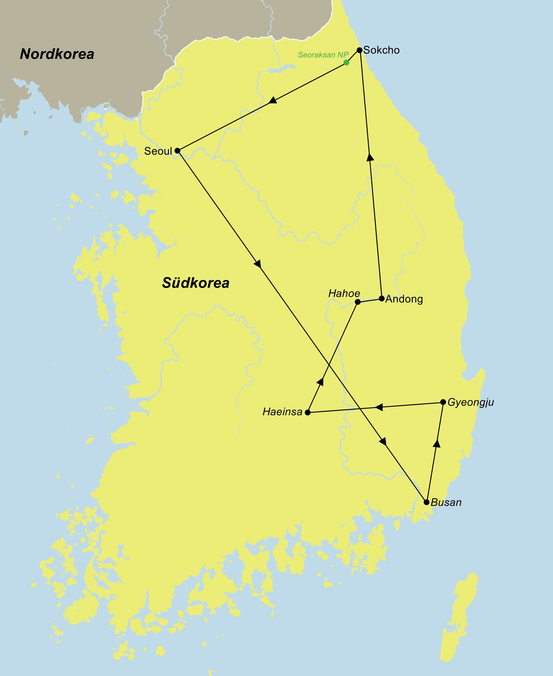 Reiseroute der Reise Best of Korea