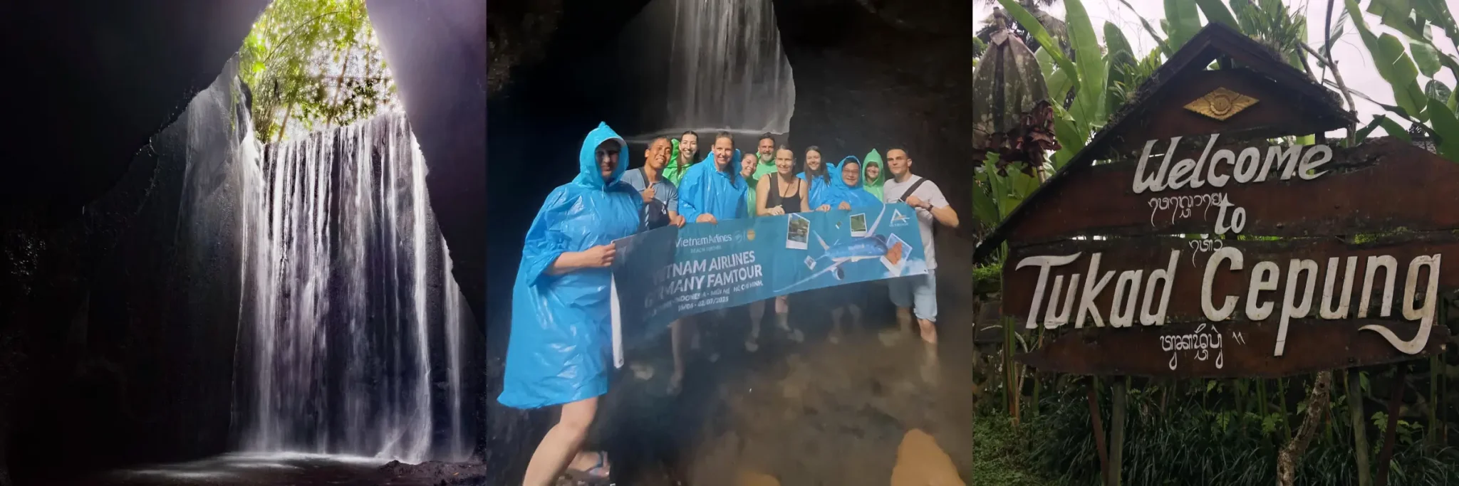 Calina Inderwies und ihre Reisegruppe am Tukad-Cepung-Wasserfall