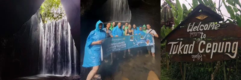Calina Inderwies und ihre Reisegruppe am Tukad-Cepung-Wasserfall
